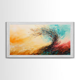 Windy Autumn, Framed Canvas Print, fall wall art, abstract landscape, extra wide painting, panoramic painting, autumn decor