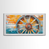 Rustic Wagon Wheel, Canvas Print, western wall art, rustic decor, farmhouse art, extra wide painting, horizontal wall art