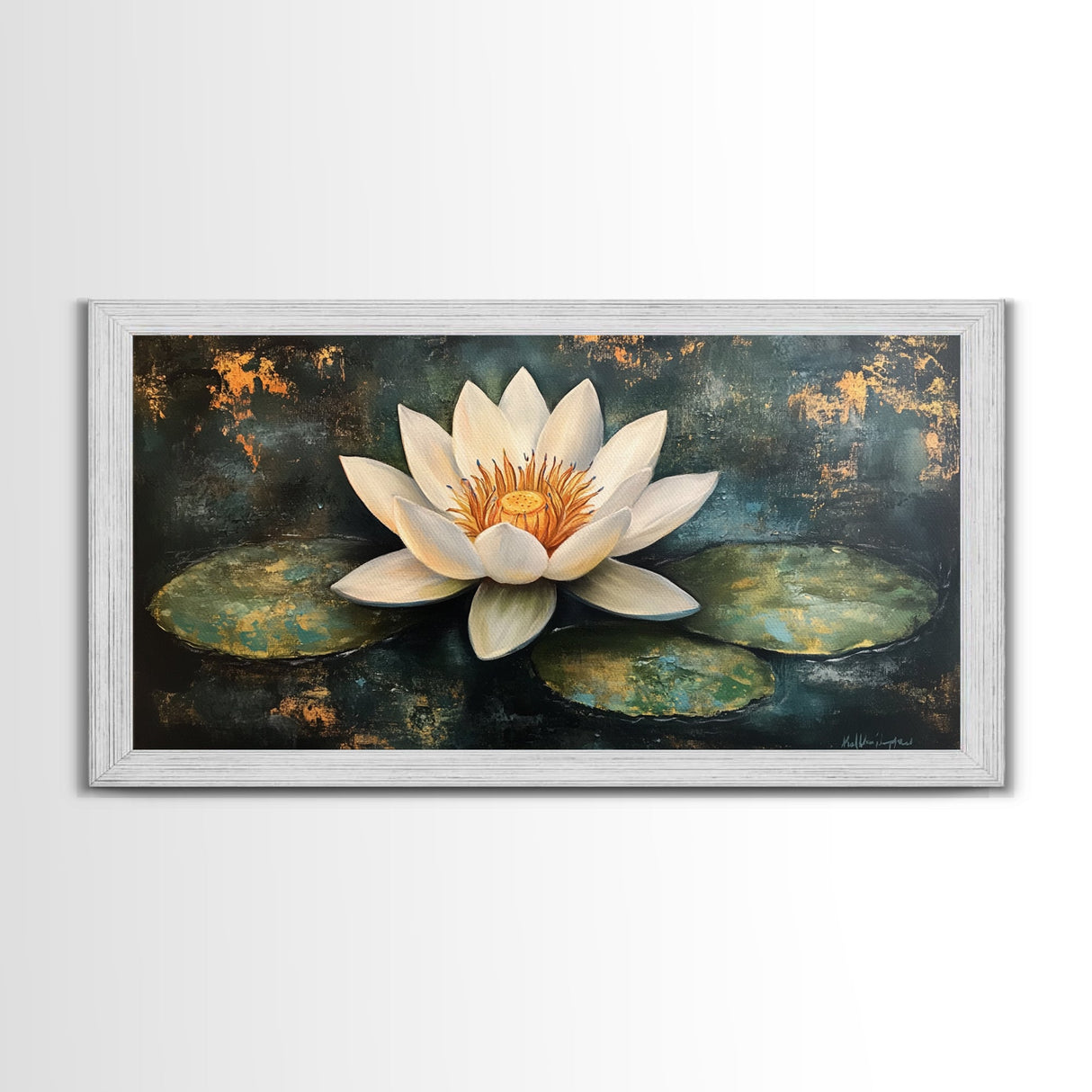 White Lotus, Framed Canvas Print, botanical prints, zen wall art, meditative decor, extra wide painting, spiritual art