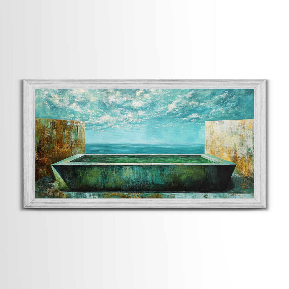 Infinity Pool, Canvas Print, modern landscape art, minimalist decor, extra wide painting, blue and green wall art, contemporary art