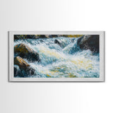 Waterfall, rushing stream, Canvas Print, landscape painting, above couch art, extra wide art, nature art, mountain painting
