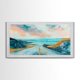 Open Road, Ocean View Highway, Coastal Landscape, Nautical Painting, Lake Tahoe Art, Panoramic Art, Canvas Print, Horizontal Art