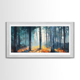 Enchanted Birch Forest, Pine Tree Art, Autumn Landscape, Birch Tree Painting, Rustic Wall Art, Framed Canvas Print, Extra Wide Art