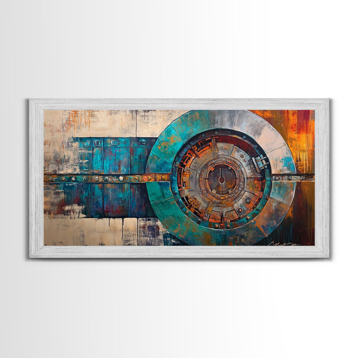 Industrial Vault, Steampunk Wall Art, Mechanical Wall Art, Extra Wide Art, Horizontal Wall Art, Framed Canvas Print, Living Room Art, Moody Art