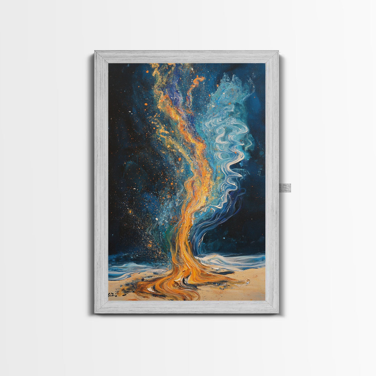 Fire and water, moody art, sacred geometry wall art, phoenix metal art, framed canvas print, abstract cosmic painting, mystical decor