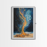 Fire and water, moody art, sacred geometry wall art, phoenix metal art, framed canvas print, abstract cosmic painting, mystical decor
