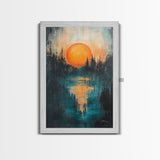 Sunset Over Water, Forest at Dusk Painting, Moody Landscape, Warm Glow Art, Nature Wall Art, Rustic Decor, Canvas Print
