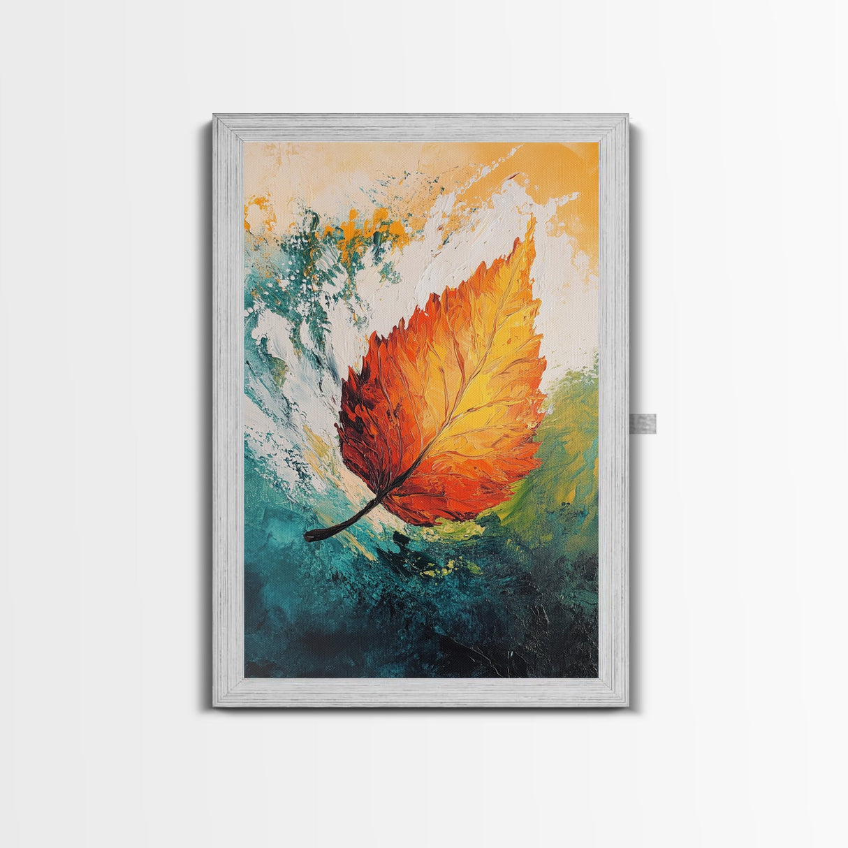 Fall Leaf Painting, Autumn Wall Art, Botanical Prints, Seasonal Home Decor, Vibrant Color Art, Cozy Rustic Art, Framed Canvas Print