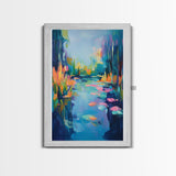Water Lily Painting, Impressionist Landscape, Tranquil Pond Art, Botanical Prints, Nature Wall Art, Canvas Print