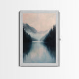 Misty Lake, mountain painting, smoky mountain art, panoramic painting, blue and green wall art, framed canvas print, moody art