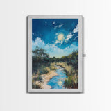 Moonlit Marsh, Moody Art, Coastal Landscape Art, Blue and Green Wall Art, Rustic Wall Art, Framed Canvas Print, Gift Idea