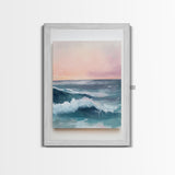 Ocean Sunset Waves, coastal decor, nautical painting, pink orange wall art, coastal landscape art, Canvas Print