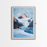Snowy Mountain Lake, mountain painting, landscape painting, lake Tahoe art, extra wide art, panoramic art, Canvas Print