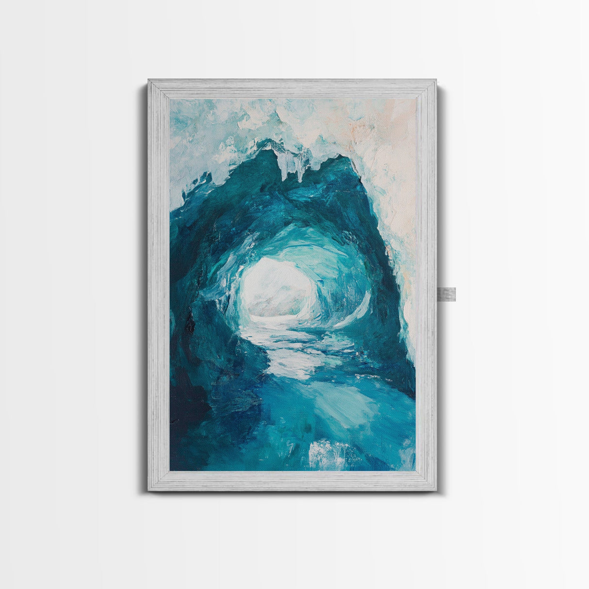 Ice Cave Entrance, blue and green wall art, moody art, geometric wall art, canvas print, extra wide art, wabi sabi art, winter decor
