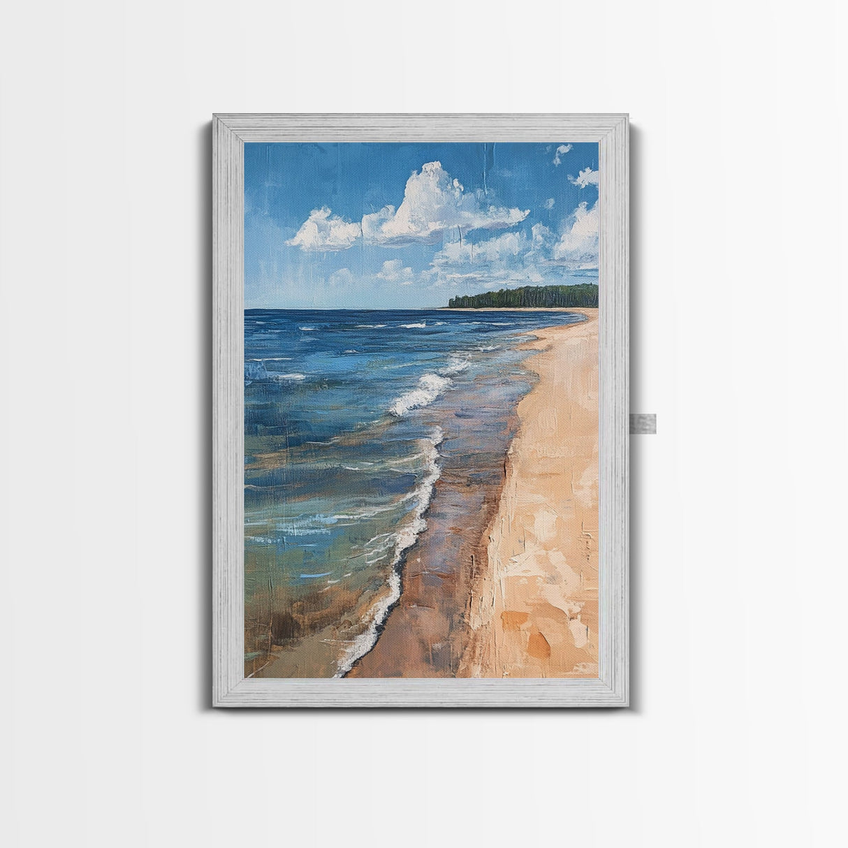 Sandy Beach Shoreline, Coastal Landscape Art, Nautical Decor, Ocean Painting, Seascape Wall Art, Beach House Art, Canvas Print