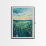 Wildflower Field, wildflower painting, botanical prints, pink orange wall art, bedroom art, Framed Canvas Print, farmhouse art