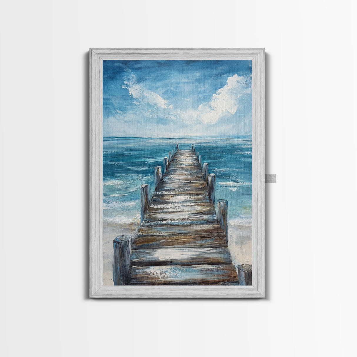 Ocean Dock Painting, Nautical Wall Art, Coastal Landscape Art, Seascape Painting, Canvas Print, Rustic Decor, Bedroom Art, Minimalist Art