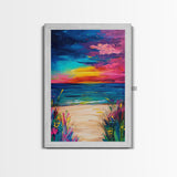 Colorful Sunset, coastal painting, seascape painting, pink orange wall art, Canvas Print, coastal cowgirl wall art, above bed wall art
