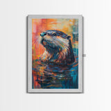 Otter Portrait, wildlife painting, whimsical art, blue and green wall art, Canvas Print, original painting, rustic wall art, gift idea