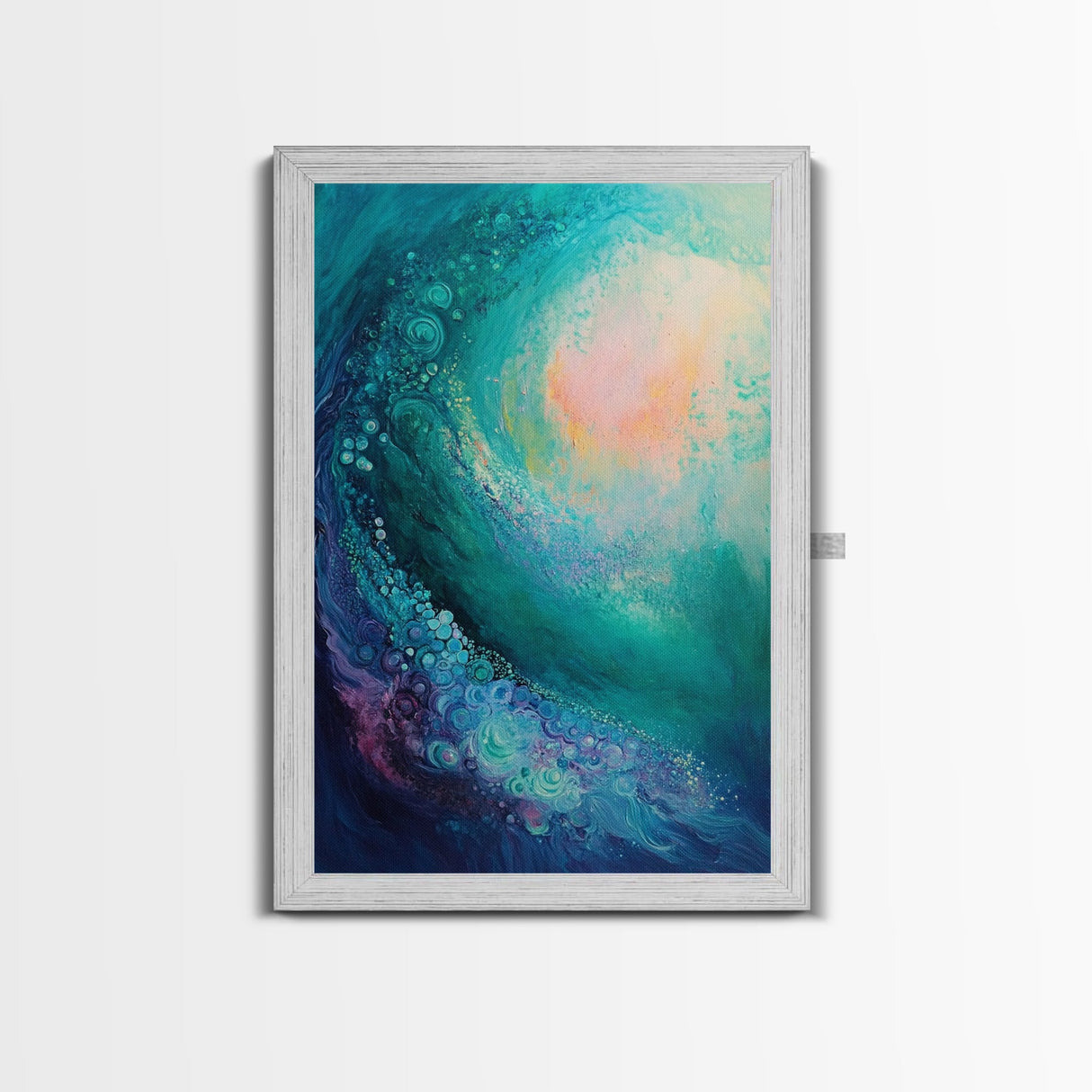 Ocean Wave, surf wall art, nautical decor, abstract seascape, beach house painting, blue and green wall art, framed canvas print