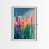Wildflower Painting, poppy wall art, pink orange wall art, floral landscape, botanical prints, framed canvas print, rustic wall art
