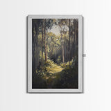 Tranquil Forest Path Framed Canvas Print Nature Wall Art, Rustic Woodland Decor, Cabin Aesthetic, Living Room Art, Autumn Home Style