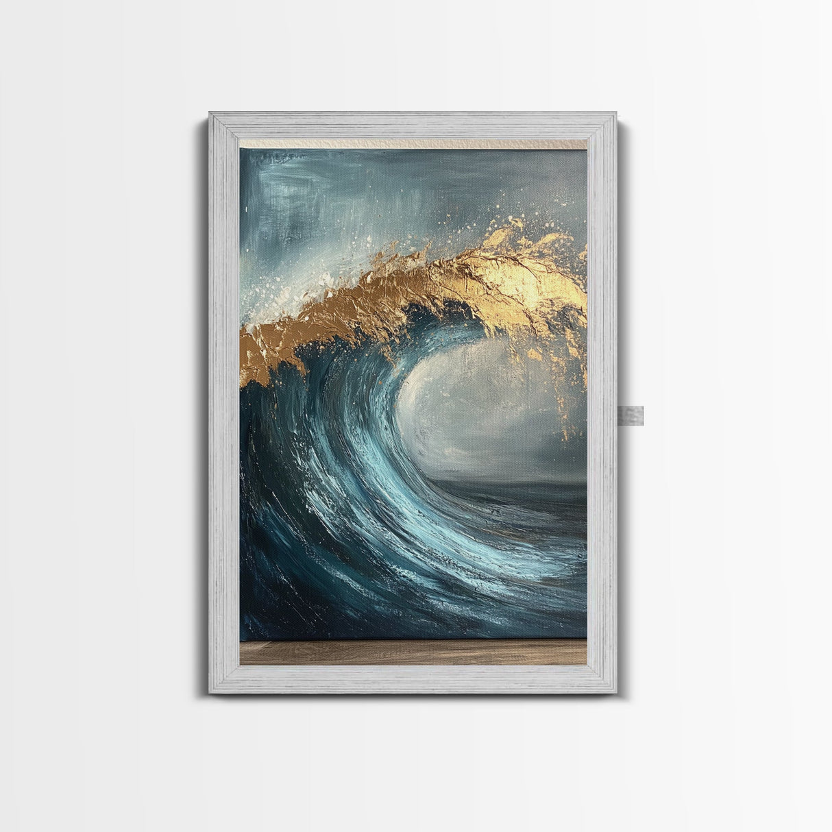 Majestic Ocean Wave Canvas Print Abstract Coastal Art, Gold and Blue Beach Wall Decor, Surfing Aesthetic, Living Room Accent