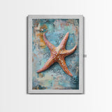 Starfish Texture Coastal Canvas Print, Beach House Decor, Ocean Wall Art, Nautical Artwork, Textured Beach Art, Coastal Living Room Art