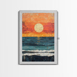 Vibrant Sunset Seascape Canvas Print, Beach House Art, Coastal Sunset Painting, Ocean View Wall Art, Nautical Home Decor, Serene Landscape