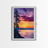 Serene Lakeside Sunset Canvas Print, Nature Wall Art, Water Reflection Painting, Tranquil Landscape Art, Peaceful Home Decor, Bedroom Art