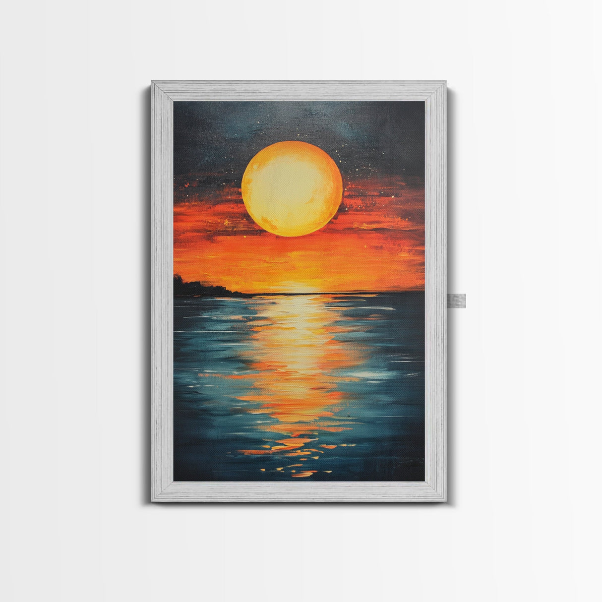 Sunset Reflection Framed Canvas Print | Beach Wall Art | Coastal Sunset Painting | Modern Home Decor | Large Wall Art | Gift Idea