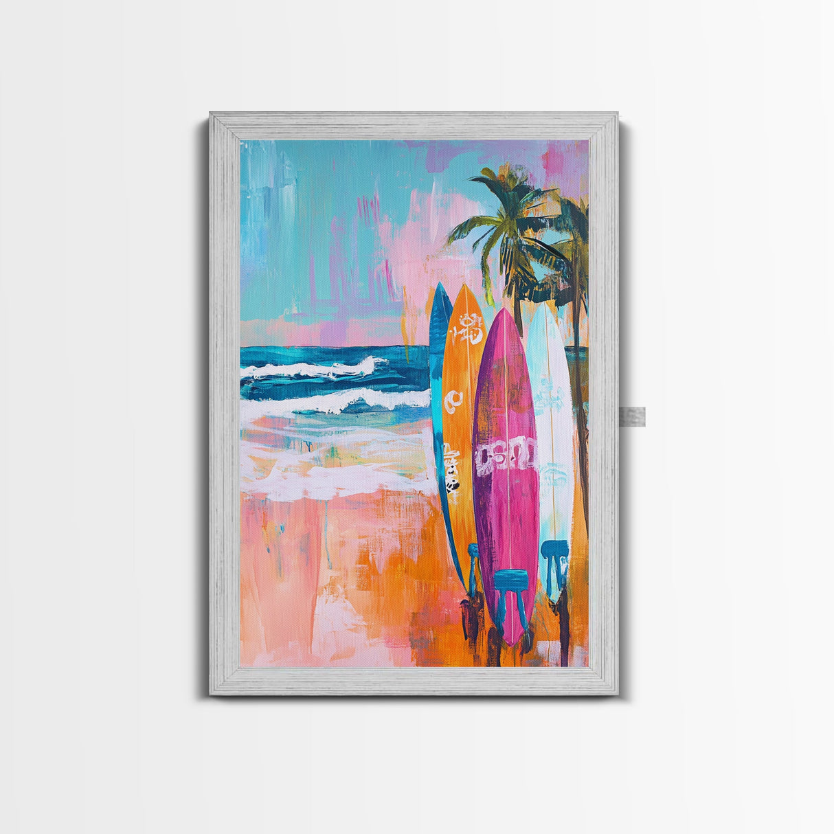 Surfboards Beach Canvas Print | Tropical Wall Art | Coastal Home Decor | Boho Surf Painting | Summer Vibes | Ocean Lovers Gift