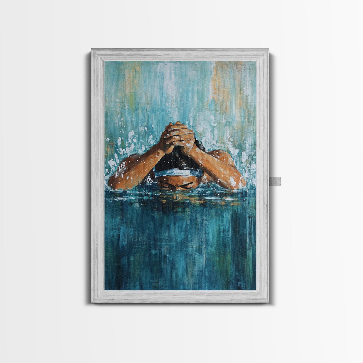 Swimmer Strength Canvas Print | Athlete Wall Art | Motivational Sports Painting | Modern Home Decor | Blue Water Abstract
