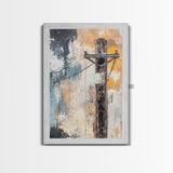Rustic Telephone Pole Framed Canvas Print Industrial Wall Art, Urban Grunge Decor, Abstract Cityscape Painting, Modern Office Artwork