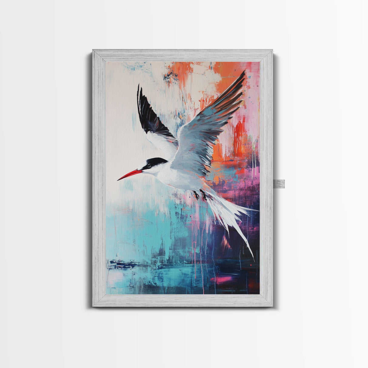 Soaring Bird Framed Canvas Print Coastal Wall Art, Seabird Painting, Ocean Blue Decor, Modern Minimalist Art, Vibrant Nature Artwork