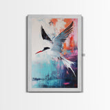 Soaring Bird Framed Canvas Print Coastal Wall Art, Seabird Painting, Ocean Blue Decor, Modern Minimalist Art, Vibrant Nature Artwork