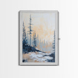 Misty Forest Framed Canvas Print Winter Landscape Wall Art, Nordic Minimalist Decor, Moody Nature Painting, Serene Living Room Artwork