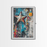 Metal Star Rustic Framed Canvas Print Patriotic Wall Art, Western Home Decor, Distressed Americana Artwork, Country Farmhouse Style