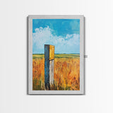 Rural Field Sign Canvas Print Country Landscape Art Farmhouse Wall Decor Rustic Nature Painting Warm Autumn Colors Cozy Home Aesthetic