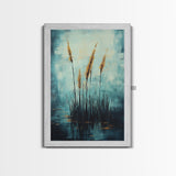 Golden Reeds Framed Canvas Print Minimalist Nature Art Tranquil Landscape Wall Decor Modern Aesthetic Living Room Home Gift
