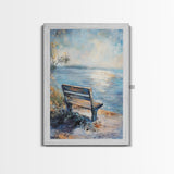 Serene Bench Canvas Print Lakeside Tranquility Peaceful Landscape Wall Art Cozy Home Decor Living Room Relaxation Gift