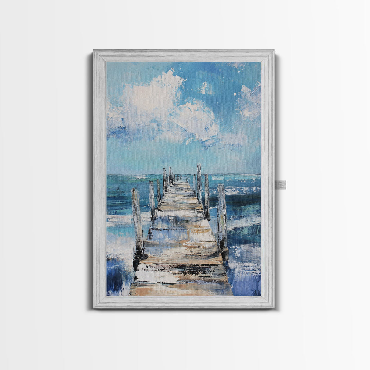 Wooden Pier Canvas Print Coastal Wall Art Beach House Decor Serene Ocean Painting Nautical Living Room Modern Home Gift