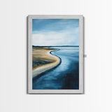 Serene Shoreline Framed Canvas Print Minimalist Coastal Landscape Wall Art, Beach Tranquility Painting, Nautical Home Decor
