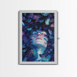 Dreamy Blue Feathers Canvas Print | Ethereal Surreal Art | Boho Bedroom Decor | Unique Abstract Painting | Cosmic Wall Art