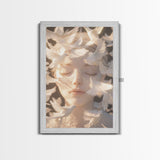 Ethereal White Dove Art Framed Canvas Print - Surreal Dreamy Wall Art, Minimalist Angelic Decor, Bedroom Meditation Art, Boho Aesthetic