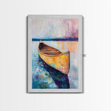 Wooden Canoe, Coastal Landscape Art, Nautical Wall Art, Seascape Painting, Lake Tahoe Art, Extra Wide Art, Framed Canvas Print