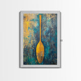 Wooden Paddle, Nautical Wall Art, Rustic Decor, Blue and Green Wall Art, Extra Wide Art, Living Room Art, Framed Canvas Print