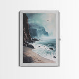Stormy Coast, Dark Romance Painting, Moody Art, Seascape Painting, Ocean Landscape, Above Couch Art, Framed Canvas Print