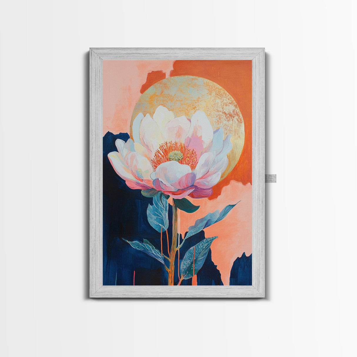 Floral Moon, Wildflower Painting, Pink Orange Wall Art, Light Pink Wall Art, Botanical Prints, Canvas Print, Gift Idea, Boho Art