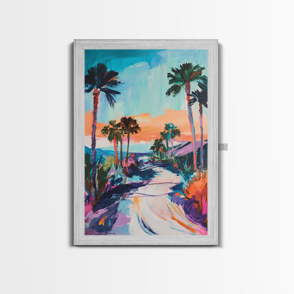Palm Sunset, Coastal Cowgirl Wall Art, Southwest Wall Art, Surf Wall Art, Pink Orange Wall Art, Canvas Print, Extra Wide Art